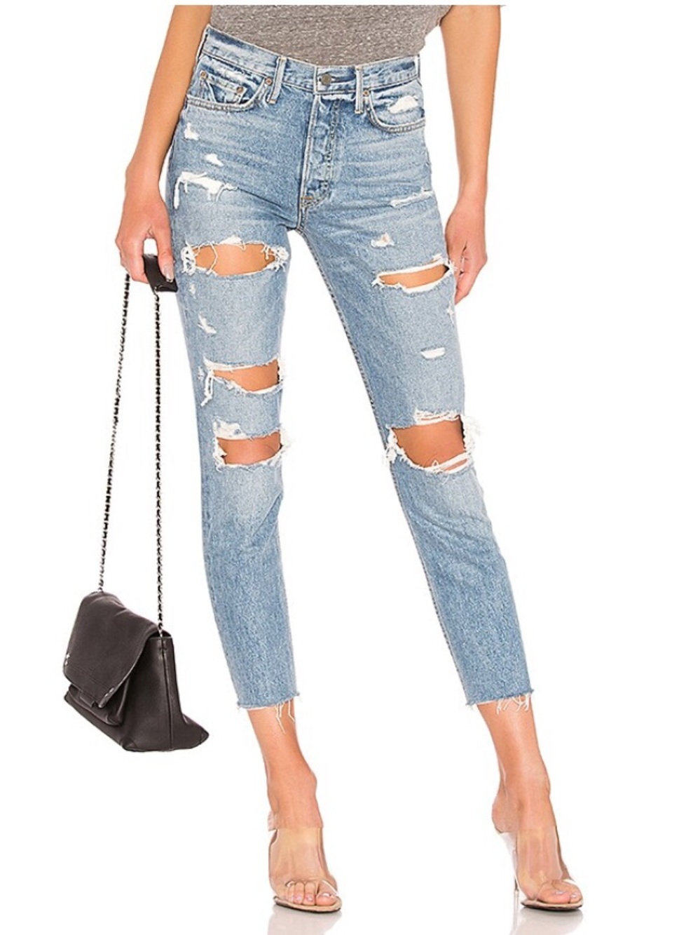 GRLFRND from revolve Karolina Distressed Cropped Jeans - Light Blue